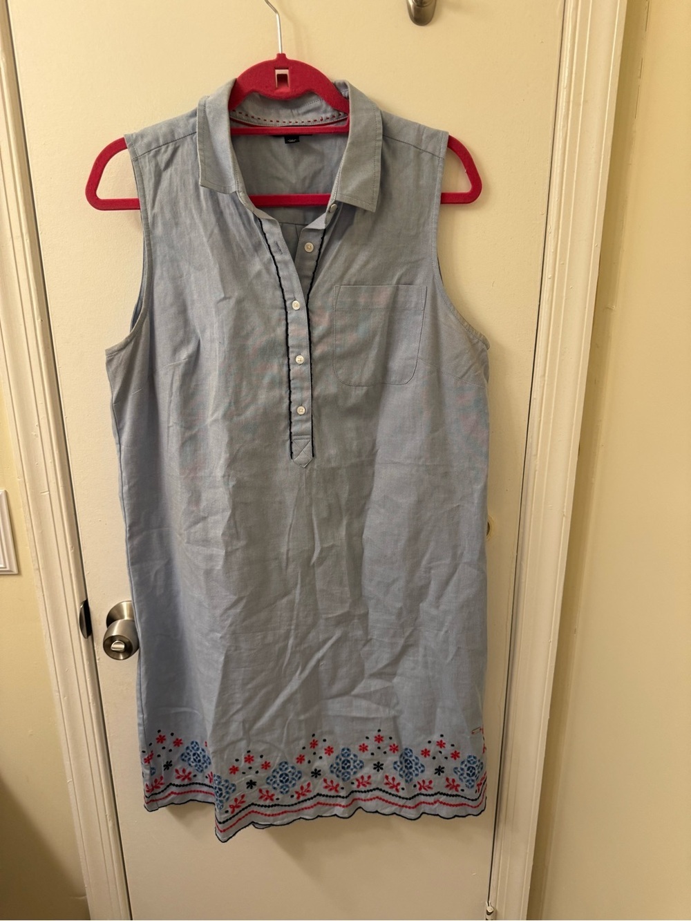 Tommy Hilfiger Light Blue Sleeveless Shift Dress with Embroidered Hem